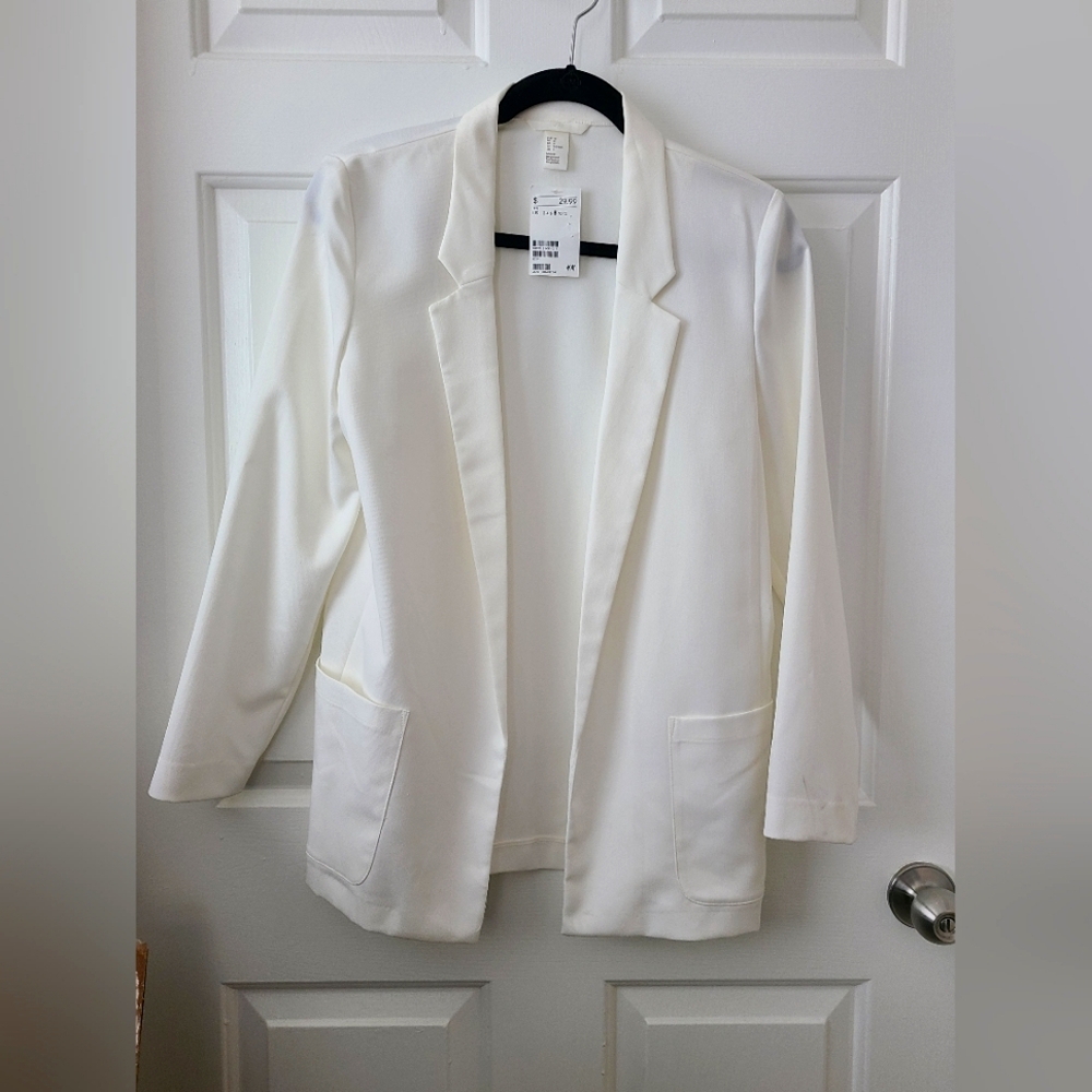 SZ 8 H&M White 3/4 sleeved Blazer NWT